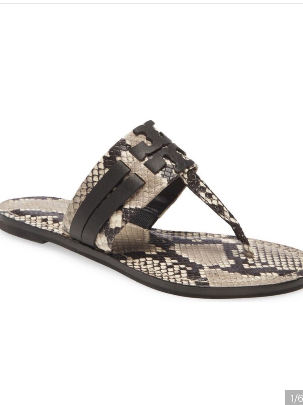 Tory Burch Leigh 05MM Sandal Snake-Print Black and White